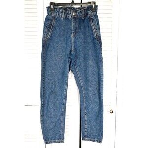 TEX Women High Rise Paperbag Waist Jeans Size 36 Blue Denim Tapered Casual